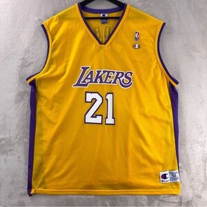 Champion LA Lakers Cobb Jersey Mens Size XXL Yellow Purple‎ 21 Vintage NBA